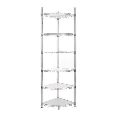 Dolonm 6-Tier Heavy Duty Corner Shelf, Adjustable  Metal Rack  Corner Storage Display Chrome Rack for Bathroom/Kitchen/Office