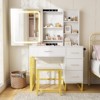 Modern White Vanity Desk, Small Make Up Vanity Table with Lighted Mirror, Charging Station, Drawers, Open Shelves & Stool, Compact Dressing Table for - 2 of 4