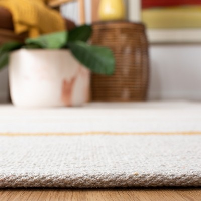 Ivory and Gold Handwoven Cotton Striped Area Rug, 5' x 8'