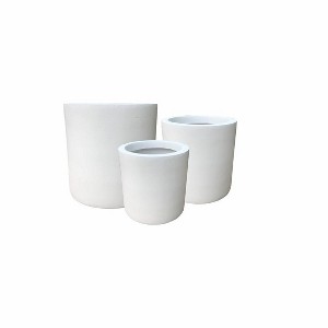 Set of 3 Modern Cylindrical Lightweight Concrete Outdoor Planters Pure White - Rosemead Home & Garden, Inc. - 1 of 4