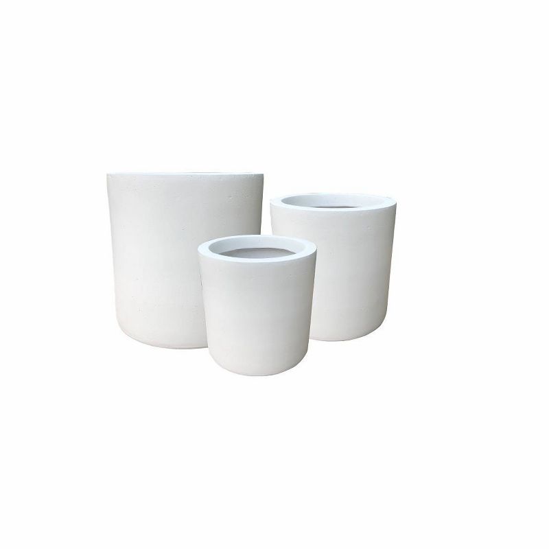 Set of 3 Modern Cylindrical Lightweight Concrete Outdoor Planters Pure White - Rosemead Home &#38; Garden, Inc., 1 of 12
