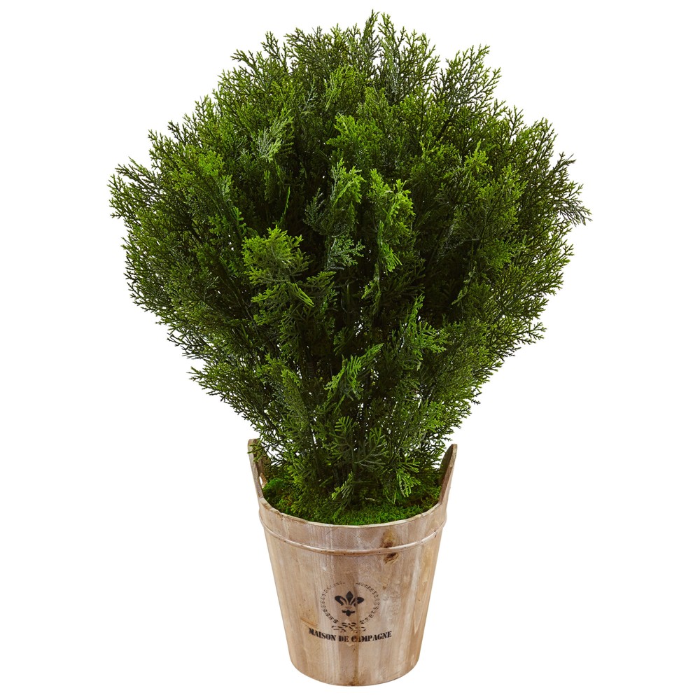 3' Cedar Artificial Plant In Barrel Planter - Nearly Natural