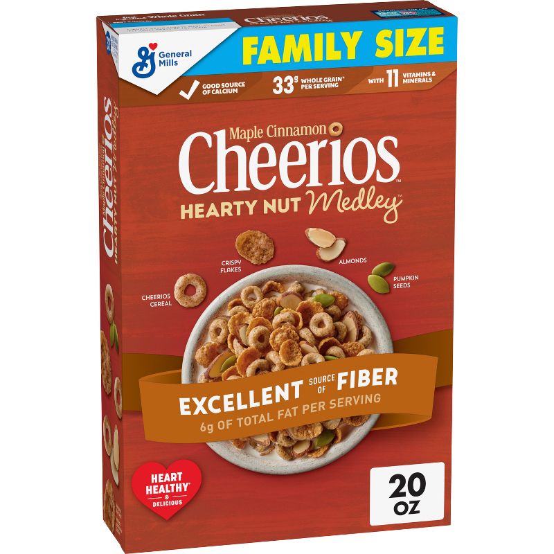 Cheerios Hearty Nut Medley Maple Cinnamon Family Size Cereal - 20oz, 1 of 9