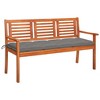 vidaXL 3-Seater Patio Bench with Gray Cushion in Solid Eucalyptus Wood - Outdoor Comfortable Seating - Easy Assembly - Durable and Weather-Resistant - 2 of 4