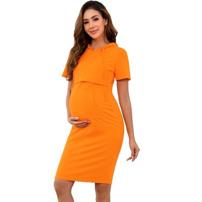 Women's Maternity Casual Dress Summer Short Sleeve Nursing Breastfeeding Dresses with Pocket Pullover Hoodie Dress