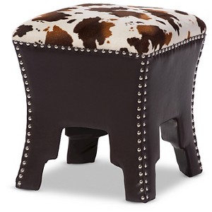 Baxton Studio Sally Modern and Contemporary Cow Print Patterned Fabric Faux Leather Upholstered Accent Stool with Nailhead Brown: Vinyl Upholstery - 1 of 4