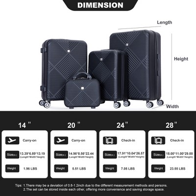 Vynxaria 4-Piece Black ABS Lightweight Luggage Set 14" Makeup Box 20/24/28" Suitcases with Aircraft Wheels