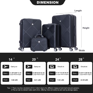 Vynxaria 4-Piece Black ABS Lightweight Luggage Set 14" Makeup Box 20/24/28" Suitcases with Aircraft Wheels - 1 of 4