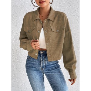 Coolmee Women's Fashion Cropped Shacket Button Down Corduroy Shacket Jackets Long Sleeve Crop Jackets Tops - 1 of 4