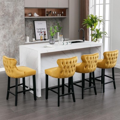 INFURNIC Counter and Bar Stools Velvet Wing Back Barstools with Button Tufted Back and Plush Cushion for Lounge, Gold, 22"*19"*37"