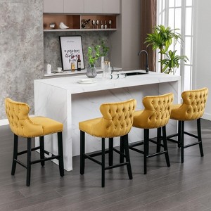 INFURNIC Counter and Bar Stools Velvet Wing Back Barstools with Button Tufted Back and Plush Cushion for Lounge, Gold, 22"*19"*37" - 1 of 4