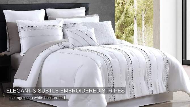 Delphi Embroidered Stripe Comforter & Sheets Bedding Set White/Gray, 2 of 11, play video