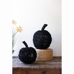 Kalalou Halloween Porch Decorations – Set of 2 Handpainted Black Twig Pumpkins - 1 of 3