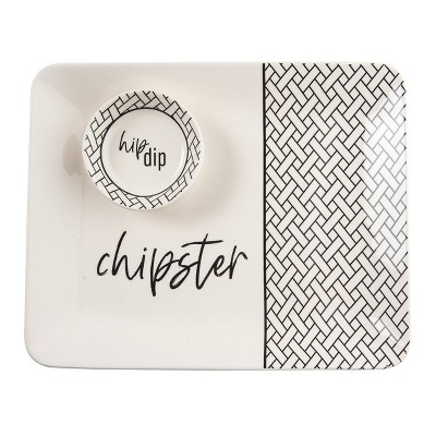 Totalee Gift Dip/Chipster Platter & Bowl Set of 2 Ceramic White