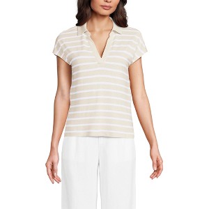 Lands' End Women's Linen Blend Johnny Collar Polo - 1 of 3