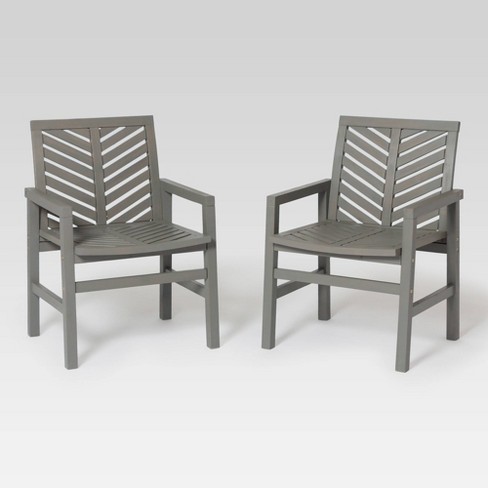 2pk Slatted Chevron Acacia Wood Patio Chairs Gray Wash