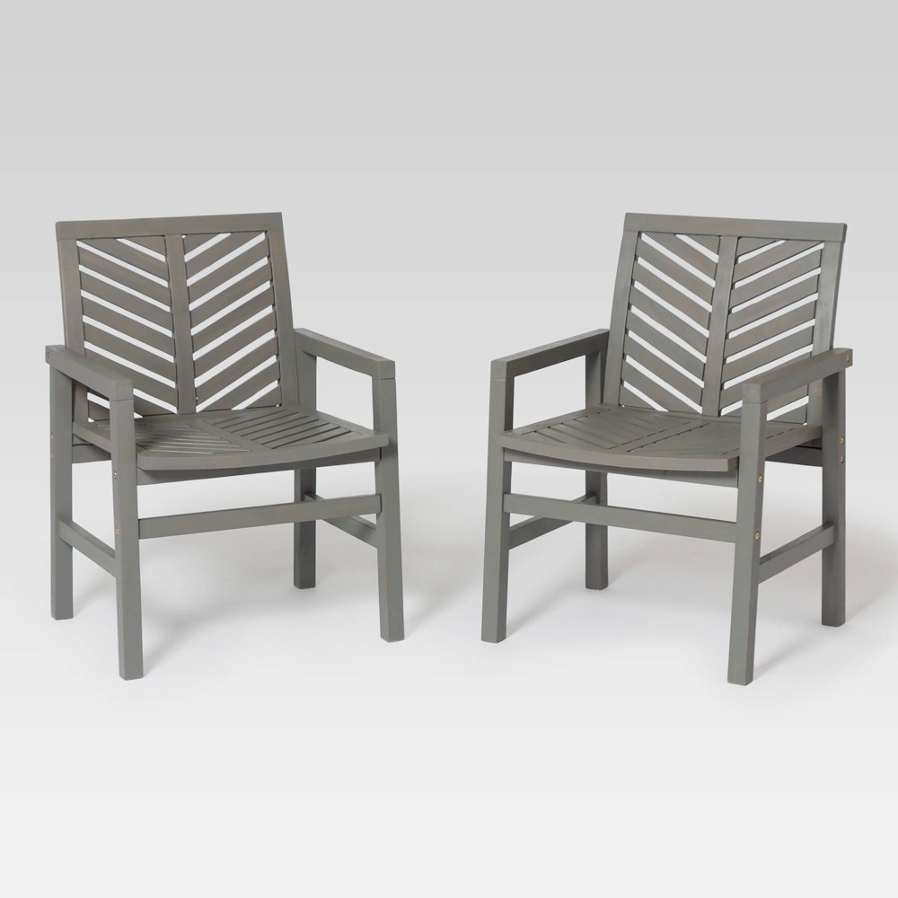 Photos - Garden Furniture 2pk Slatted Chevron Acacia Wood Patio Chairs: Weather-Resistant, Contempor