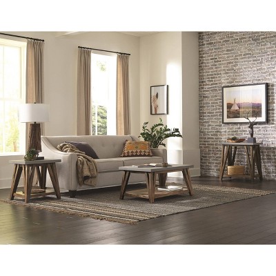 Brookside Light Brown Wood Coffee Table with Concrete Top