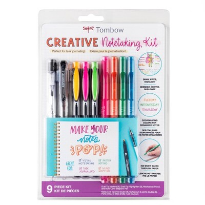 9pk Creative Notetaking Kit - Tombow: Assorted Brush Pens & Markers, Fine & Medium Tips, Multicolored, Art & Stationery Set
