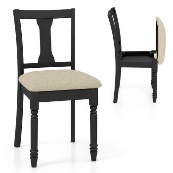 Costway 2 PCS Wood Chair Antique Upholstered Chair with Storage Space Black & Beige/Brown & Light Gray