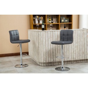 Roundhill Furniture Swivel Elegant PU Leather Modern Adjustable Hydraulic Barstools, Grey, Set of 2 - 1 of 3
