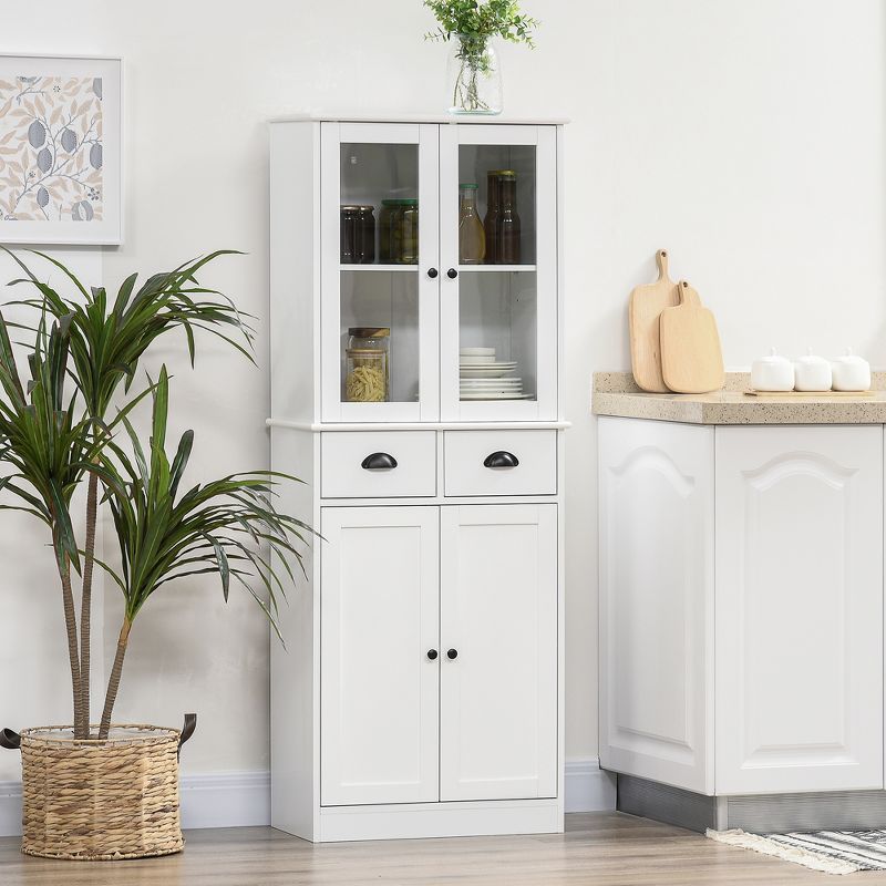 HOMCOM 61" Freestanding Kitchen Pantry, Storage Cabinet with Soft Close Doors, Adjustable Shelves, and 2 Drawers, White, 2 of 7
