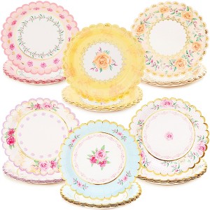 Sparkle and Bash 48 Pack Scallop Disposable Paper Plates 7 Inches - with Foil Accents, 6 Design Assorted - 1 of 4