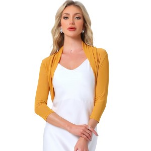 INSPIRE CHIC Women's Semi Sheer Open Front Elegant 3/4 Sleeves Mesh Bolero Shrug - 1 of 4
