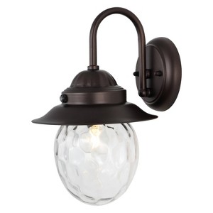 JONATHAN Y 8.25" 1-Light Rodanthe Farmhouse Industrial Iron/Glass Outdoor LED Sconce Oil Rubbed Bronze/Clear : UL Listed, Dimmable - 1 of 4