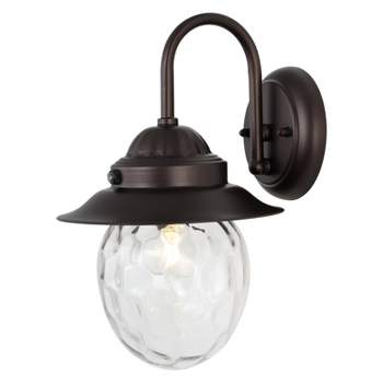 8.25" 1-Light Rodanthe Farmhouse Industrial Iron/Glass Outdoor LED Sconce Oil Rubbed Bronze/Clear - JONATHAN Y