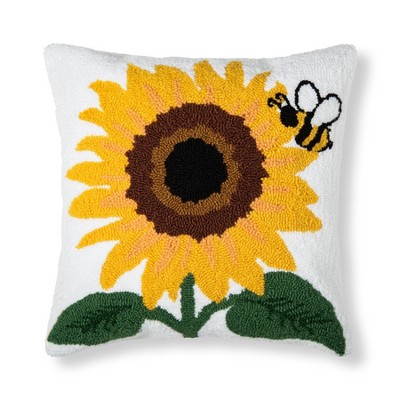 C&F Home 18" x 18" Sunflower & Bee Hooked Pillow