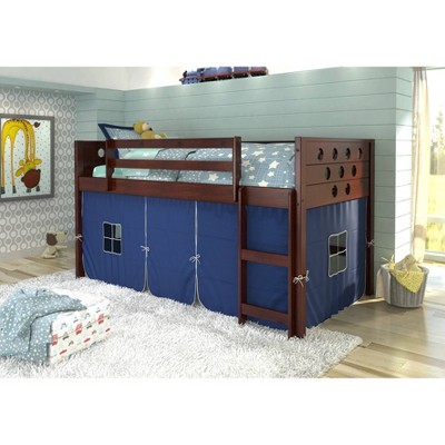 Circles Low Loft Bed with Tent Kit Cappuccino/Blue - Donco Kids