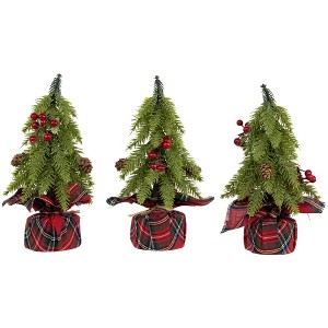 Northlight Mini Downswept Pine Artificial Christmas Trees with Pine Cones - 9" - Set of 3 - 1 of 4