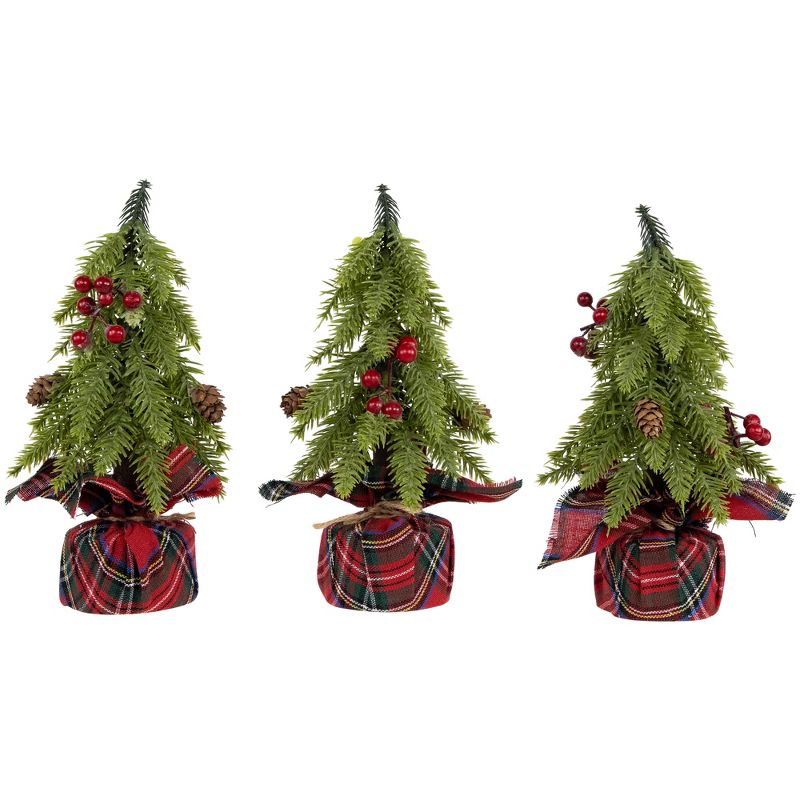 Northlight Mini Downswept Pine Artificial Christmas Trees with Pine Cones - 9" - Set of 3, 1 of 7