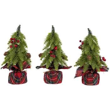 Northlight Mini Downswept Pine Artificial Christmas Trees with Pine Cones - 9" - Set of 3