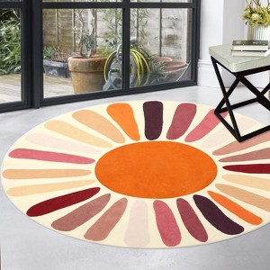 Boho Rugs Washable Kids Rug Non Slip Nursery Rug Low Pile Floor Mat Soft & Non-Shedding Sunshine Carpet Colorful Rainbow Printed Indoor Rugs - 1 of 4