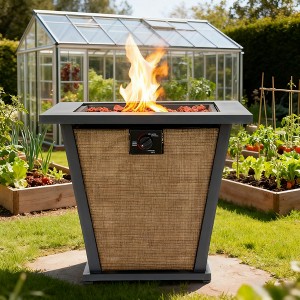 BAOURE 28" Brown Square Propane Fire Pit Table, 50,000 BTU Outdoor Steel & Textilene Fire Table with Convertible Lid and Protective Rain Cover - 1 of 4