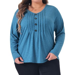 Agnes Orinda Women's Plus Size Long Sleeve Pleated Front Dressy Casual V Neck Blouses - 1 of 4