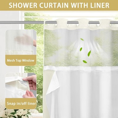 LunaLulinlk No Hook Fabric Shower Curtain with Snap-in Liner