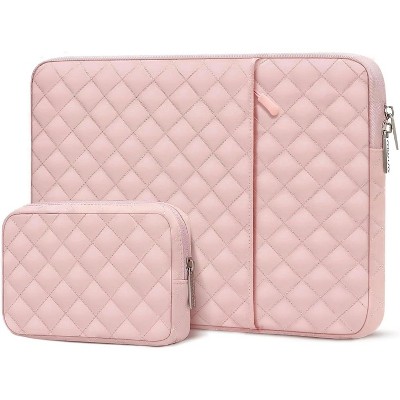 MaseiKar Laptop Case 13.3 inch, 13-13.3 inch Laptop Sleeve Compatible with MacBook Air,Square Quilted Vertical Computer Bag with Pocket, Chalk Pink