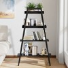 VECELO 4-Tier Metal Ladder Shelf, Multifunctional Ladder Bookshelf Plant Flower Stand Storage Rack Shelves Bookcase, Brown/Black/White - 3 of 4