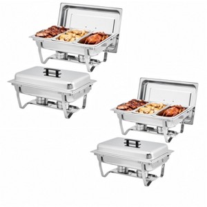 3-Well Stainless Steel Chafing Dish Set – Rectangular Buffet Server w/Multi-Compartment Food Warmer & Cooler for Catering, Weddings, Parties - 1 of 4