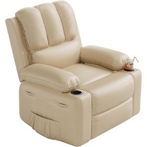 Manual Leather Chair, Premium Ergonomic Recliner with Adjustable Backrest and Cup Holders - 1 of 4
