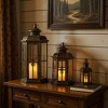 HomeRoots Set of Three Black And Gold Distressed Filigree Metal Tabletop Lantern Candle Holders - 2 of 3