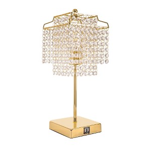 YANSUN 17.32 in. Copper Desk Lamp with Clear Crystal No Bulb Included Dimmable Lamp with Dual USB Port and E26 Socket - 1 of 1