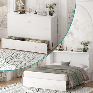 Mjkone Murphy Cube Cabinet Bed, Queen Murphy Bed with Trifold Foam Mattress, Built-in USB Charging Station& Roomy Storage Drawers - 1 of 4