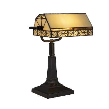 Hastings Home Tiffany Style Bankers LED Desk Lamp – 16" High, Dark Brown