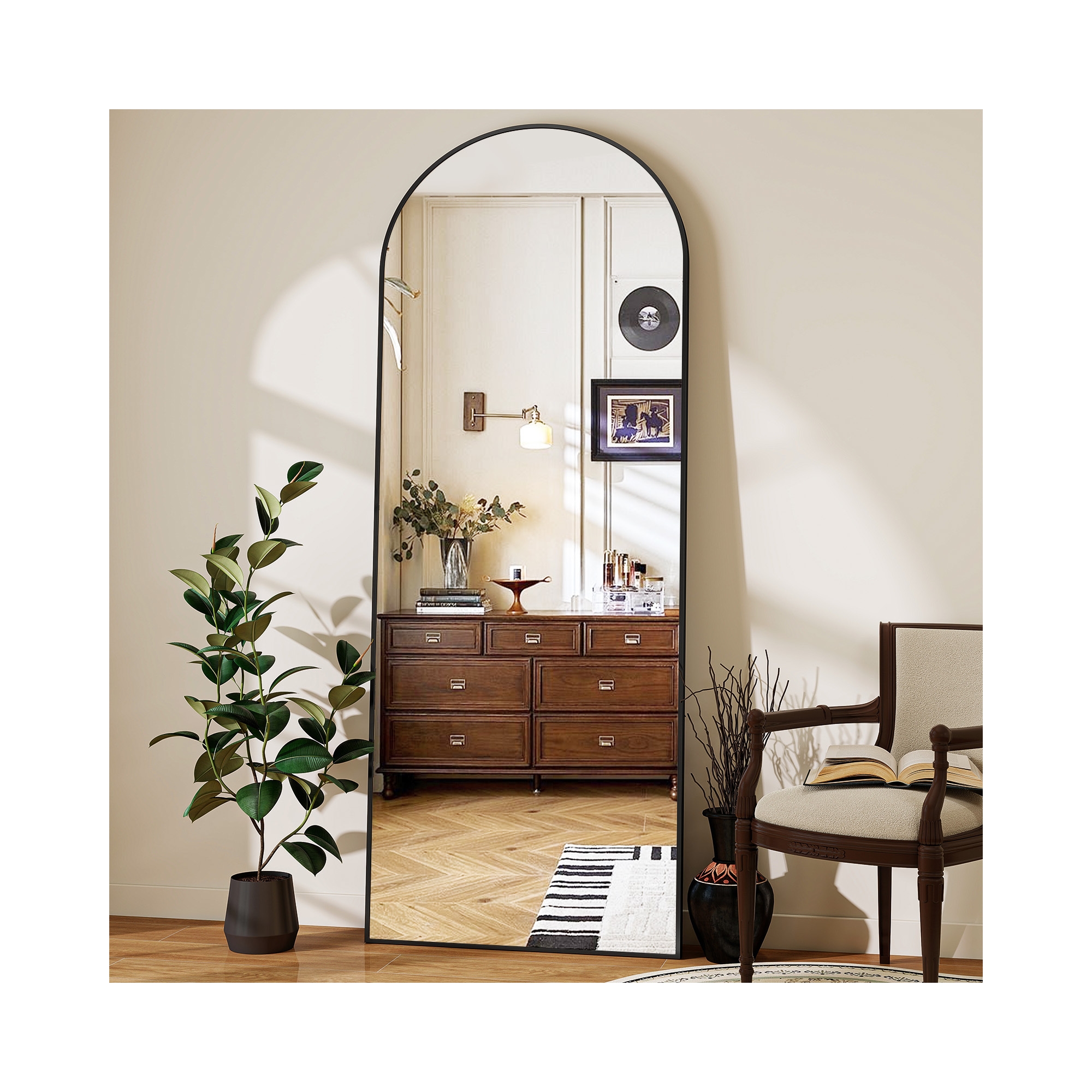 BEAUTYPEAK Arched Free-standing Full-Length Mirrors 21"x65", Black