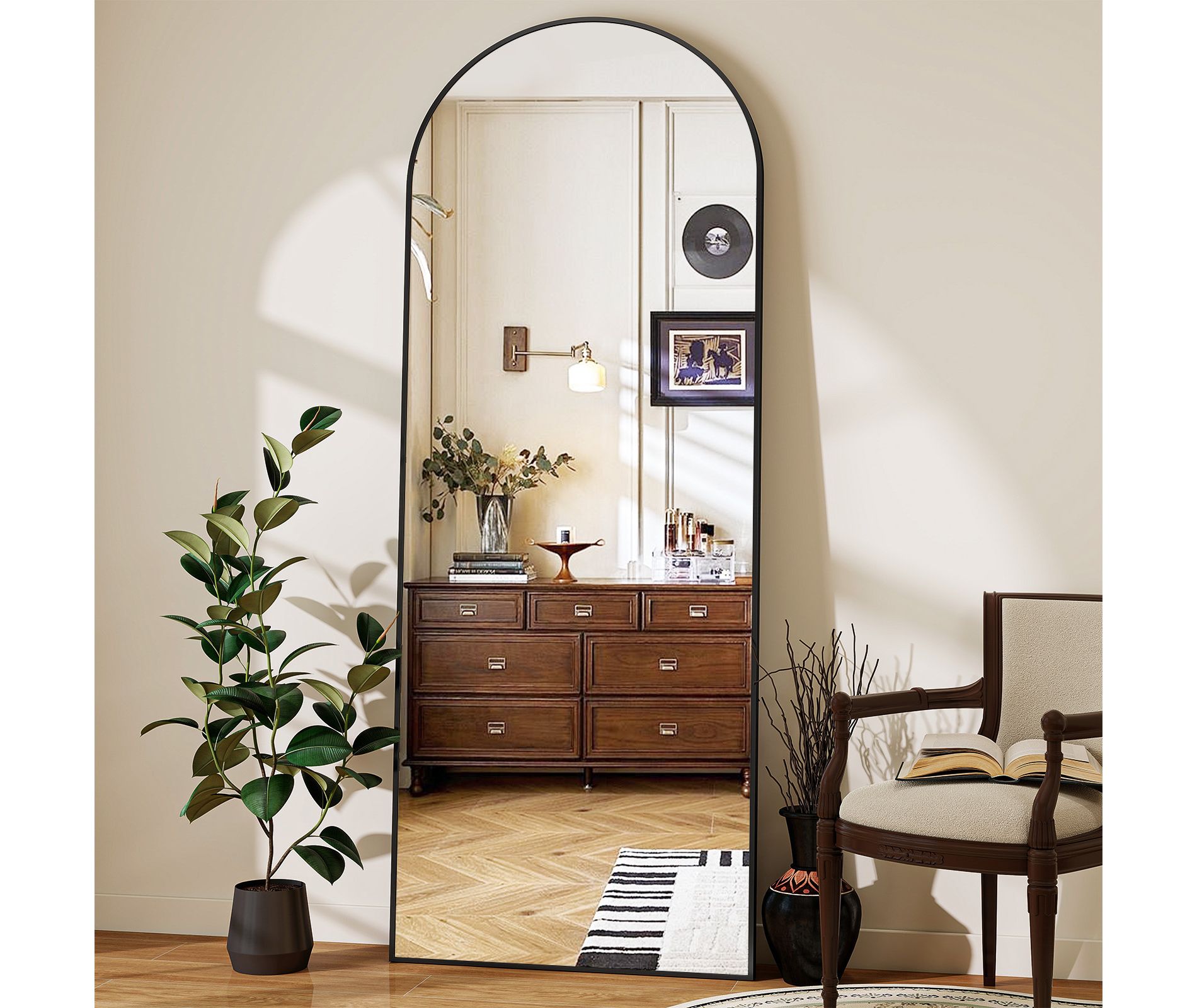 BEAUTYPEAK Arched Free-standing Full-Length Mirrors 21"x65", Black