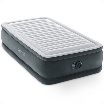 INTEX 67765ED Dura-Beam Deluxe Comfort-Plush Mid-Rise Air Mattress: Fiber-Tech – Twin Size – Built-in Electric Pump – 13in Bed Height – 300lb Weight